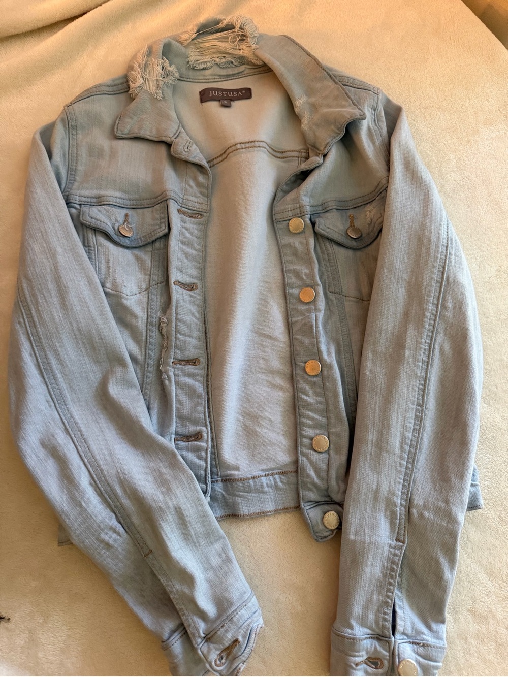 Just USA Pale Blue Distressed Denim Jacket for Women